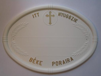 Fejfatábla mûanyag ovális keresztes fehér